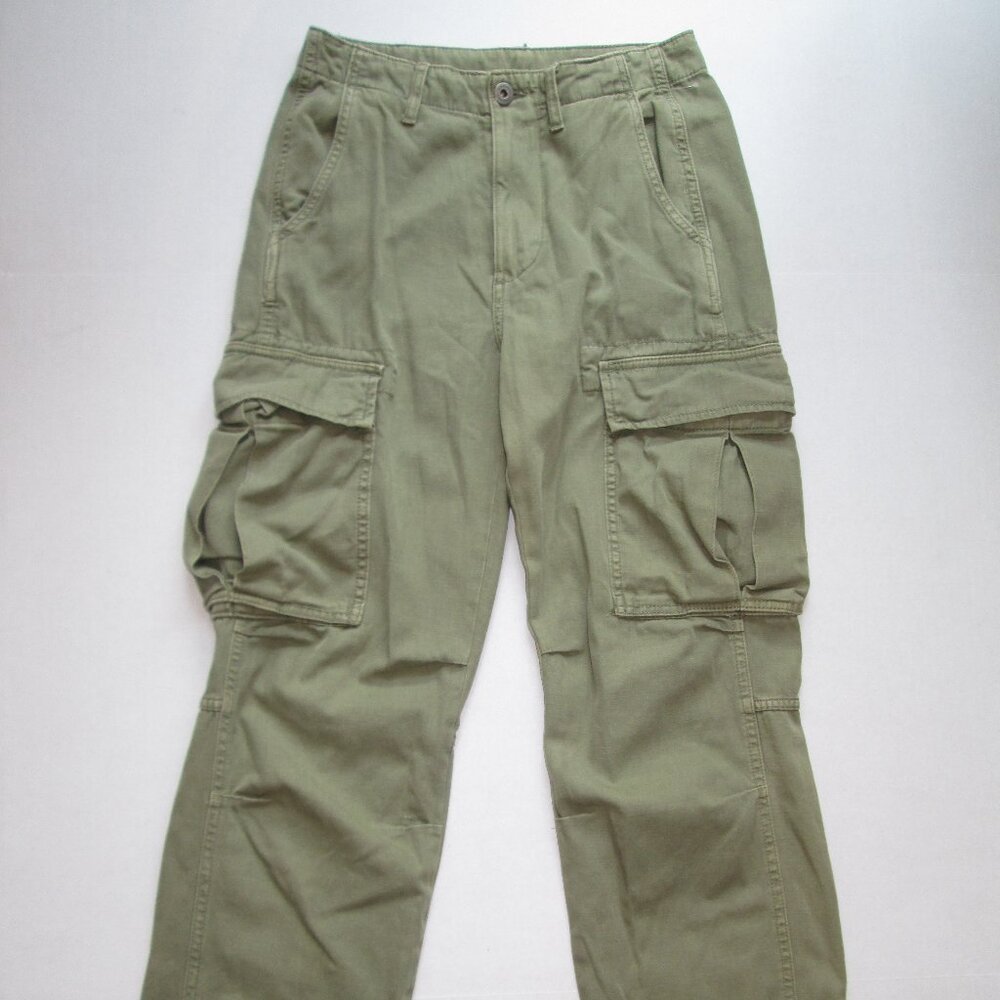 ZARA Pants Sz 2 Sage Green Cargo Relaxed Fit Wide Leg Baggy Straight Leg
